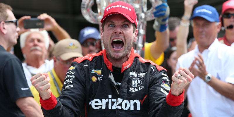 Will Power celebrates victory in the 2018 Indianapolis 500