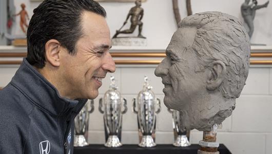 Four-time Indianapolis 500 winner Helio Castroneves looks head-on at his 