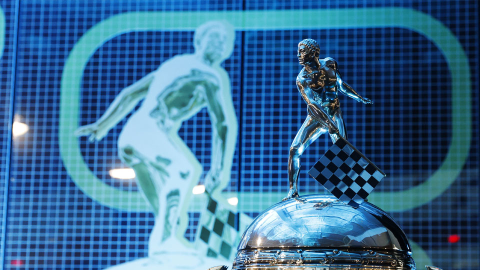The Borg-Warner Trophy at the 2023 100 Days Out Party