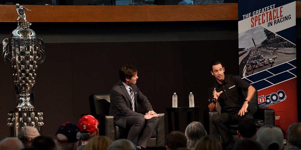 Helio Castroneves and IMS President Doug Boles