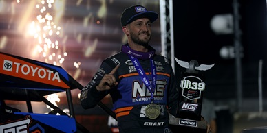 Grant Hangs on to Win Sizzling Feature to Open BC39 at IMS
