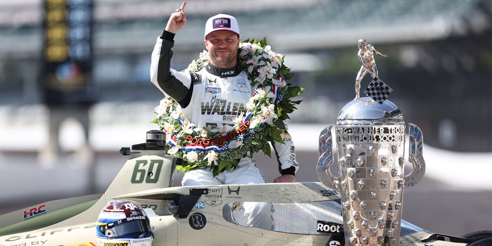 Felix Rosenqvist celebrates victory on Monday 5/25/2026