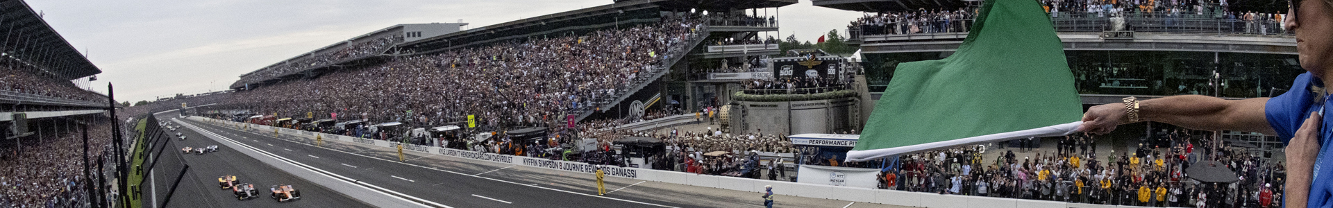 2025 Indianapolis 500 presented by Gainbridge green flag being waved at the start of the race
