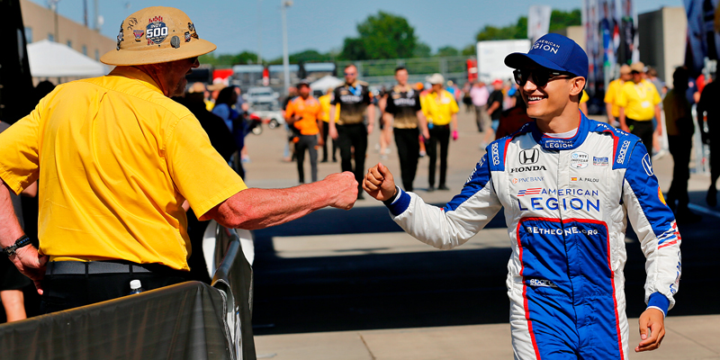 Alex Plaou greets a safety patrol member