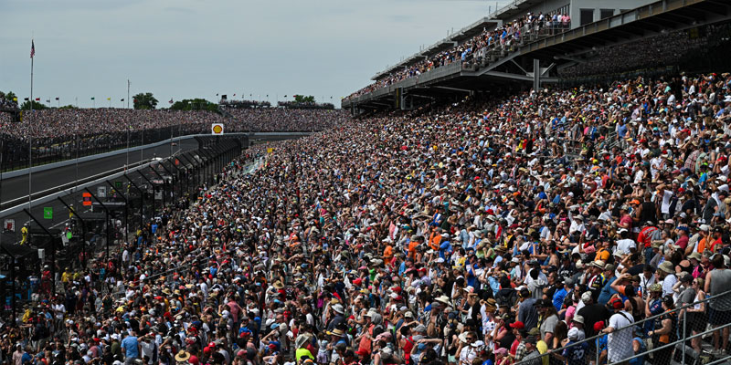 A fan-filled Tower Terrace on race day for the Indianapolis 500