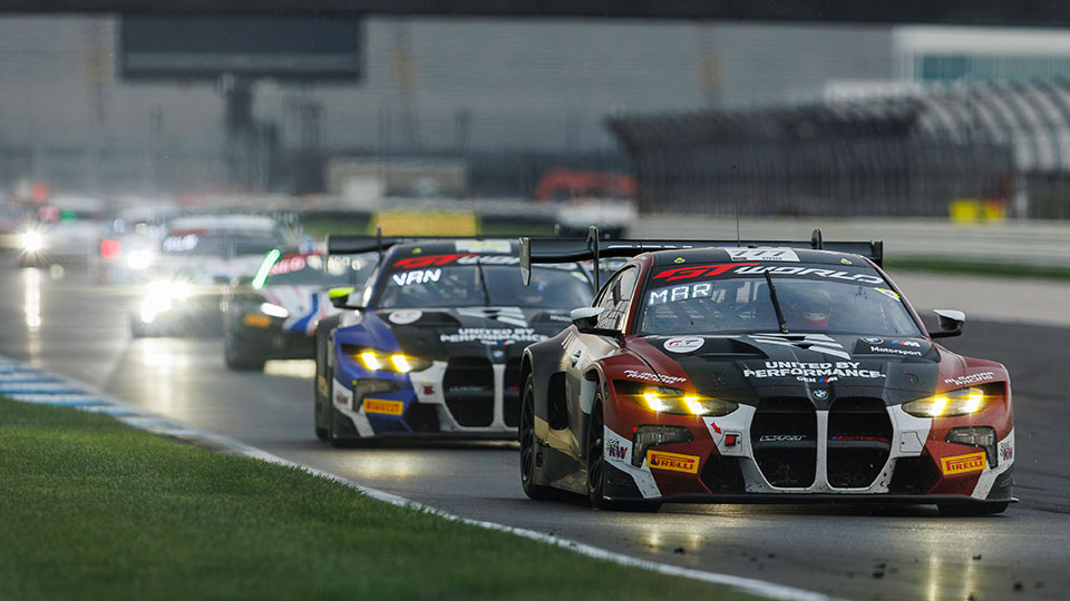 Cars race at the Indianapolis 8 Hour