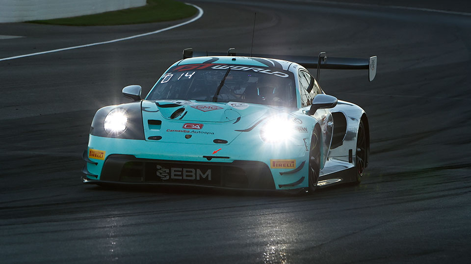 A car races at the Indianapolis 8 Hour