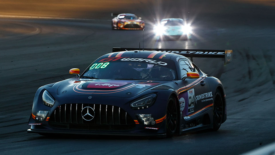 A car races at the Indianapolis 8 Hour
