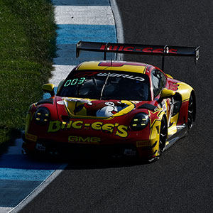 A car races in the Indianapolis 8 Hour