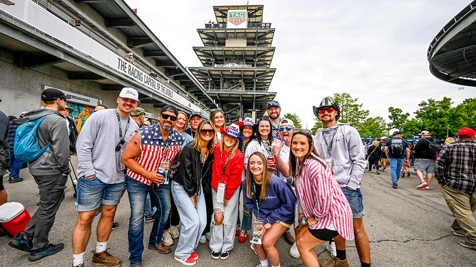A group enjoys Indianapolis Motor Speedway
