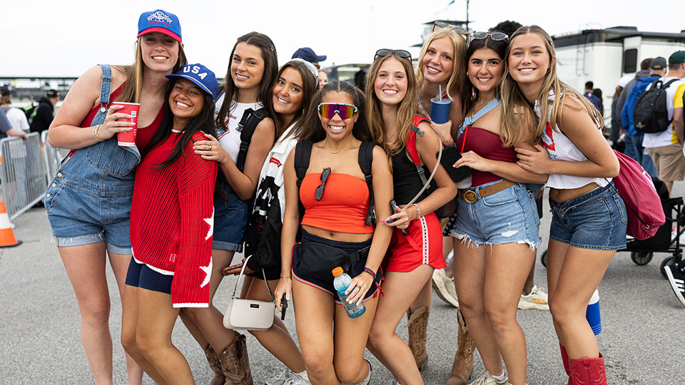 A group enjoys Indianapolis Motor Speedway