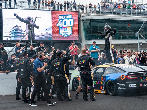 Bubba Wallace celebrates his victory