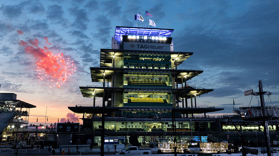Fireworks explode behind the pagoda