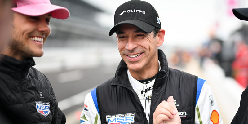 Helio Castroneves on pit road at Indianapolis Motor Speedway