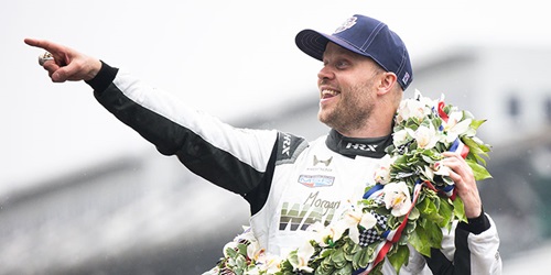 Felix Rosenqvist celebrates his victory