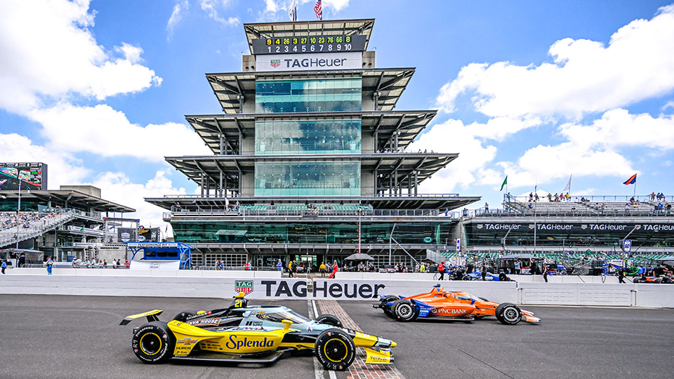 Cars practice for the Indy 500