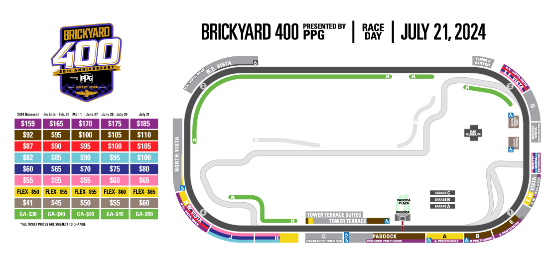 Brickyard 400 Pricing Map