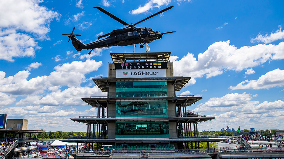 A helicopter flies past the Pagoda