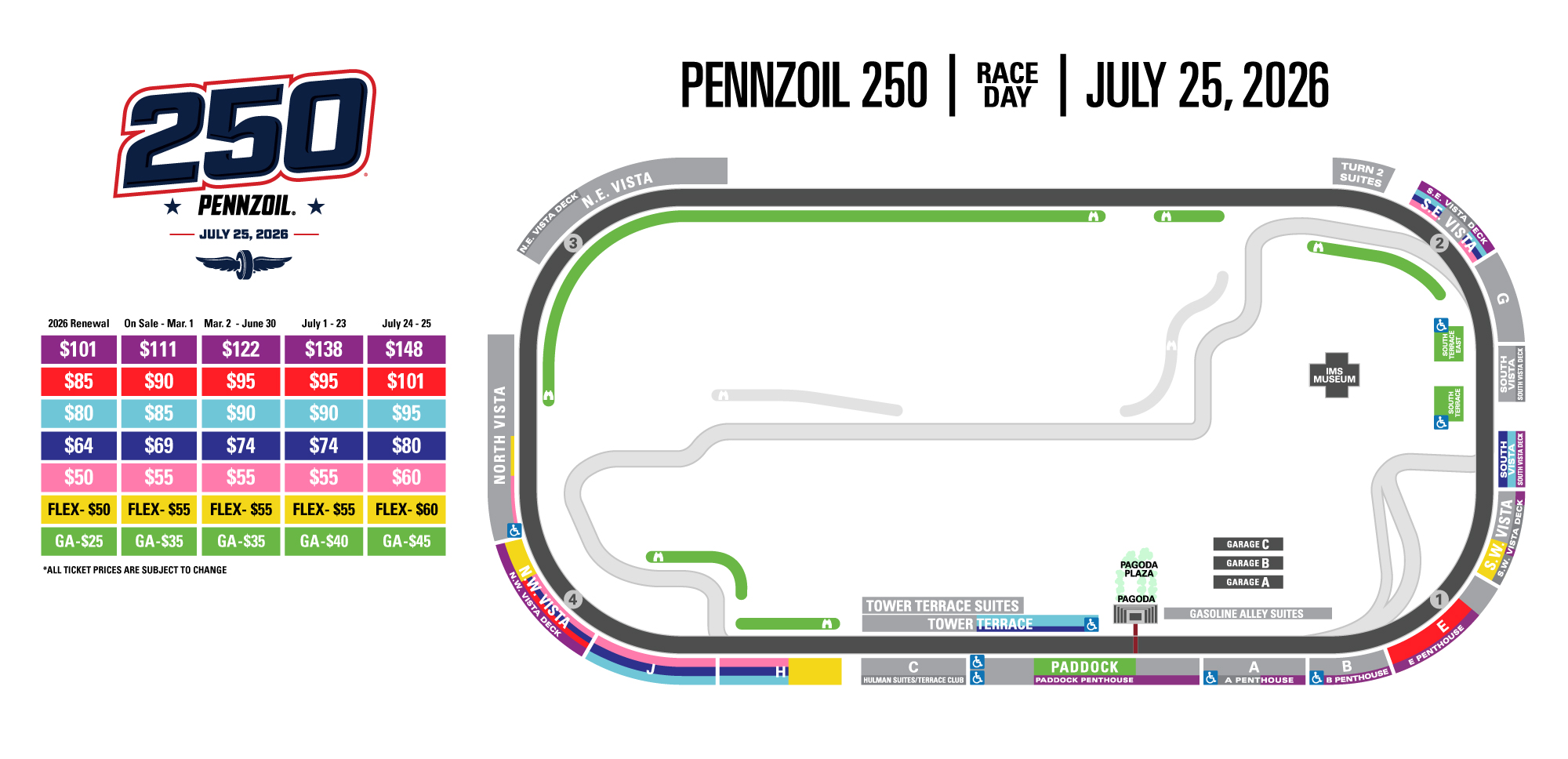 2026 Brickyard Weekend Saturday Price Map