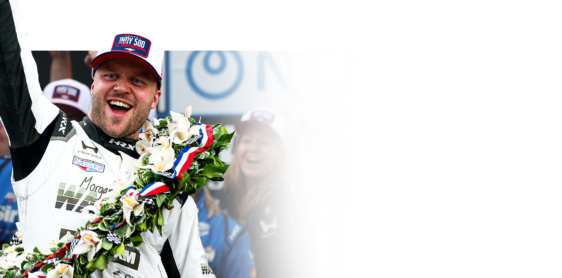 Felix Rosenqvist celebrates winning the 110th running of the Indy 500