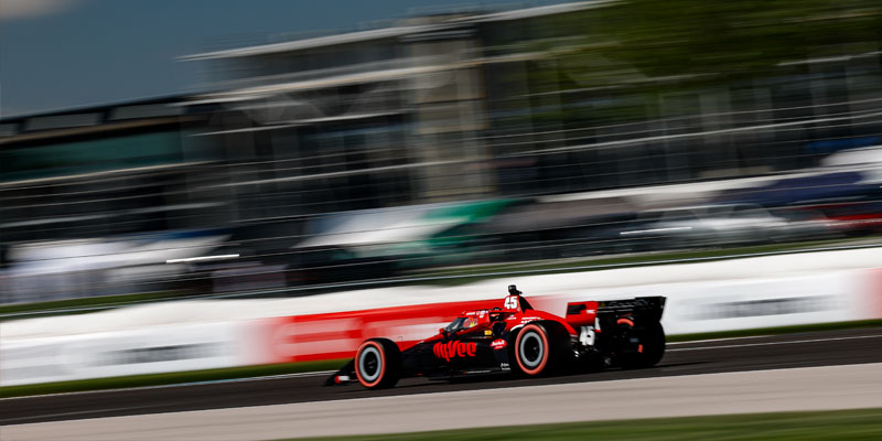 Christian Lundgaard at speed at Indianapolis Motor Speedway