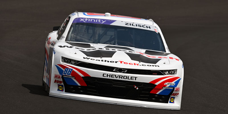 Connor Zilisch in a turn at Indianapolis Motor Speedway in 2025